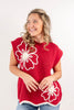 Floral Flair Embroidered Knit Scalloped Hem Sweater
