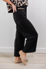 Cool Contrast Black Lined Wide Leg Pants with Tan Trim