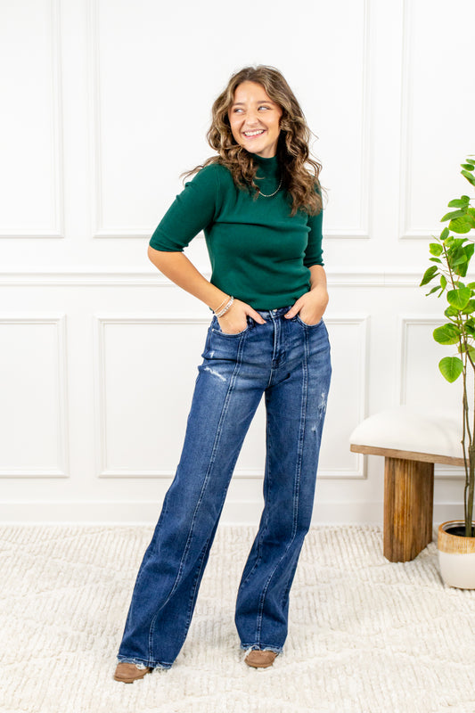 Edge of Night Front Seam Wide Leg Jeans