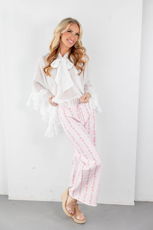 Rosewood Boulevard Pink Rose Striped Relaxed Fit Jeans