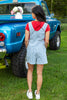 Overall Obsessed Light Wash Striped Short Overalls