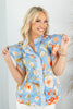 Repeat After Me Baby Blue Floral Print Flutter Sleeve Top