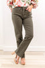 Olive You Tummy Control Straight Leg Olive Green Jeans