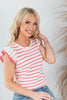 Sweetheart Stripes Flutter Sleeve Striped Knit Top