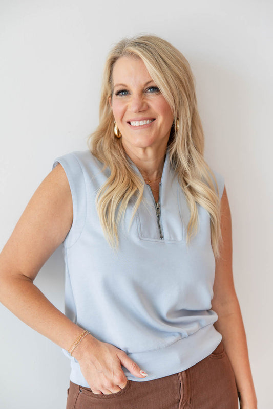 Cloud Nine Half Zip Collared Sleeveless Top