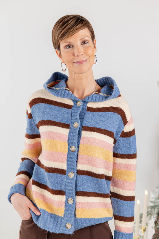 Cozy Season Striped Button Down Sweater Hoodie