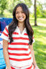 United Muse Striped V-Neck Collar Ribbed Knit Top