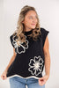 Floral Flair Embroidered Knit Scalloped Hem Sweater