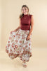 Desert Petals Bohemian Floral Print Gathered Midi Skirt