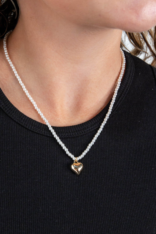 Love Luster Faux Pearl & Heart Pendant Necklace