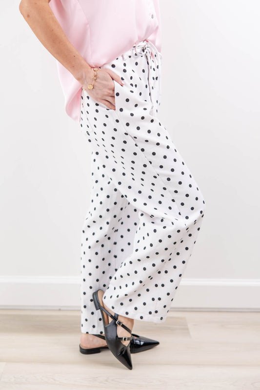Dotty Darling Polka Dot Wide Leg Ankle Length Pants