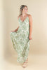 Green Goddess Floral Damask Print Open Back Maxi Dress