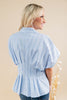 Check You Out Blue Gingham Cotton Blend Blouse