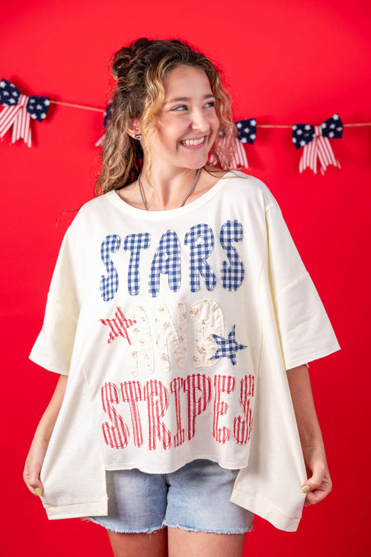 Stars And Stripes Patchwork Short Sleeve Top