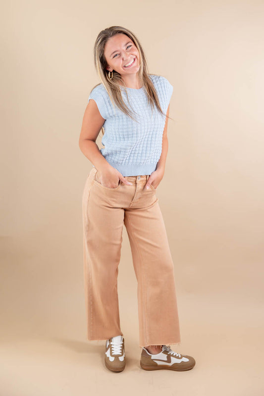 Spark Joy Basketweave Cap Sleeve Cotton Sweater