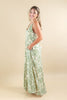 Green Goddess Floral Damask Print Open Back Maxi Dress
