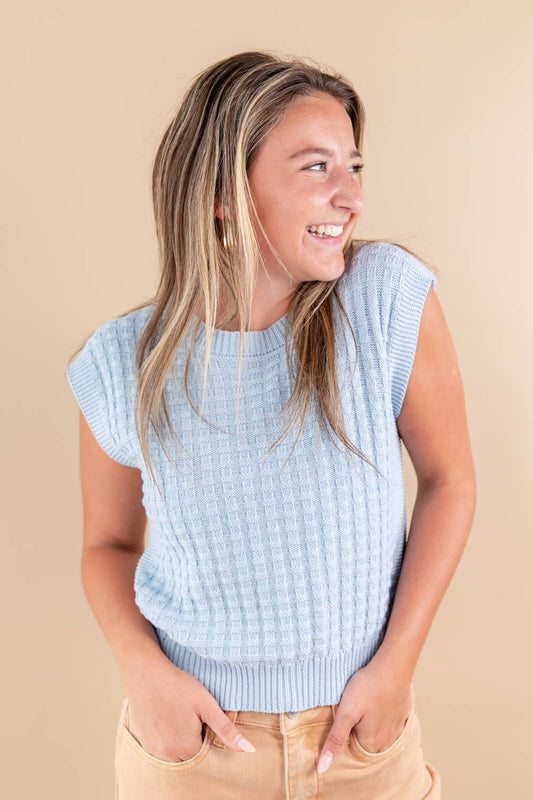 Spark Joy Basketweave Cap Sleeve Cotton Sweater