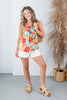 Island Elegance Bright Floral Square Neck Tank Top