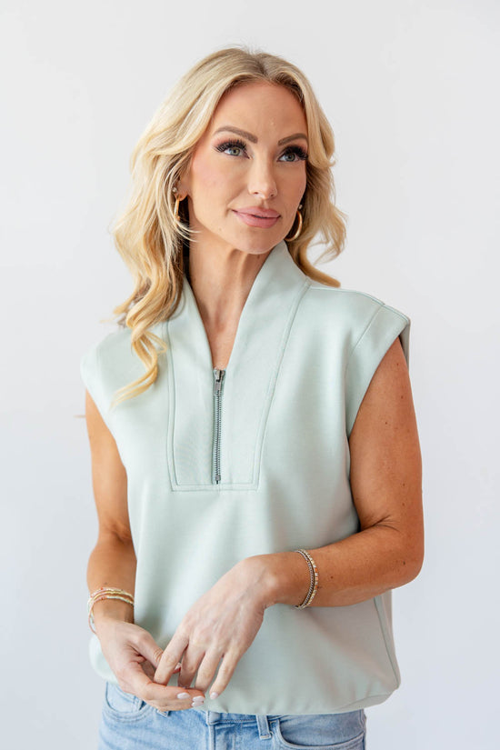 Cloud Nine Half Zip Collared Sleeveless Top