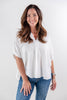 Textured Glam Oversized Cotton Blend V-Neck Blouse