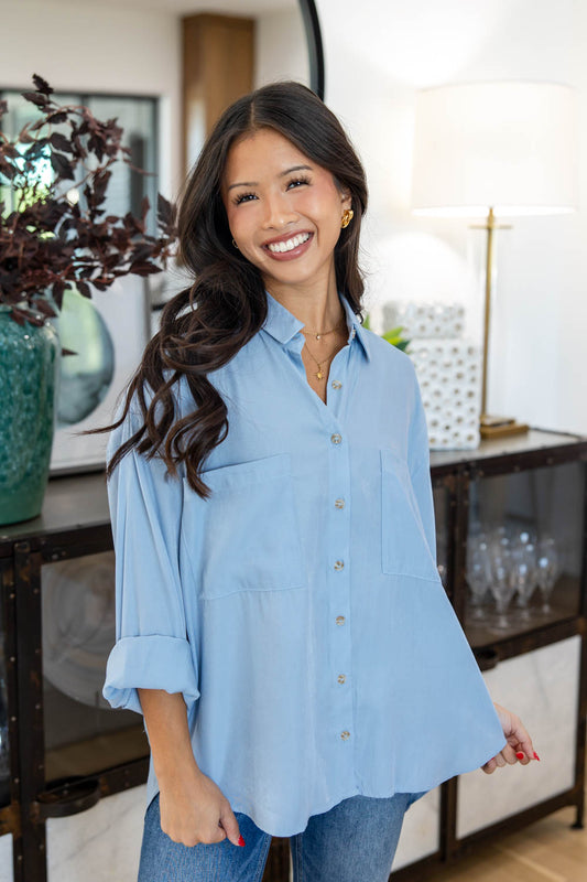 Sunrise Threads Long Sleeve Button Down Top