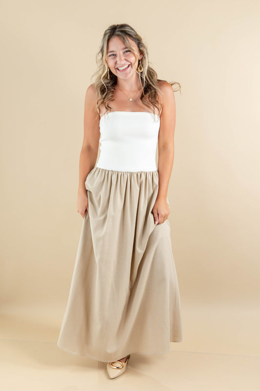 Modern Whisper Two-Tone Cotton Blend Strapless Dress