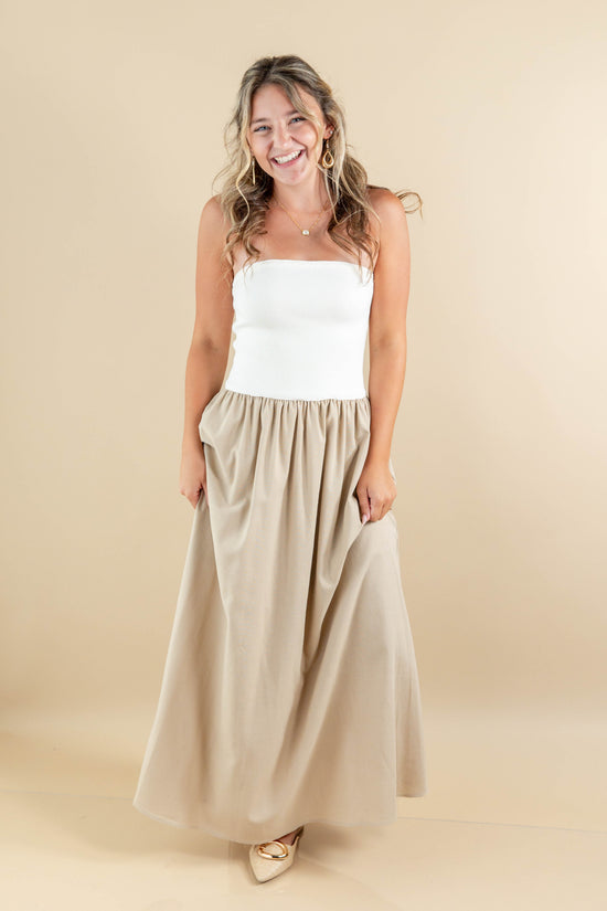 Modern Whisper Two-Tone Cotton Blend Strapless Dress