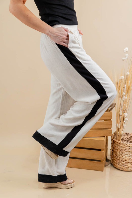 Power Walk Linen Blend Contrast Trim Pants