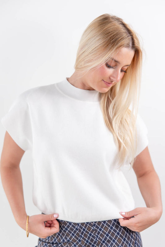 Parisian Romance Mock Neck Short Sleeve Knit Top