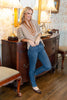 Lovely Moment Split Neck Contrast Striped Dolman Sleeve Top