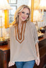 Lovely Moment Split Neck Contrast Striped Dolman Sleeve Top