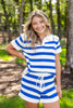 United Muse Striped V-Neck Collar Ribbed Knit Top