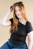 Off Balance Asymmetrical Black Short Sleeve Top