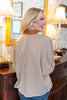 Lovely Moment Split Neck Contrast Striped Dolman Sleeve Top
