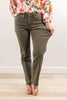 Olive You Tummy Control Straight Leg Olive Green Jeans