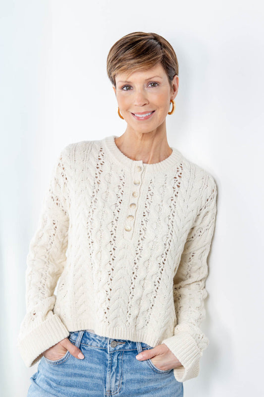 Easy Elegance Cable Knit Henley Sweater