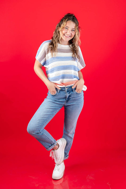 Sunny Honey Striped Short Sleeve Top