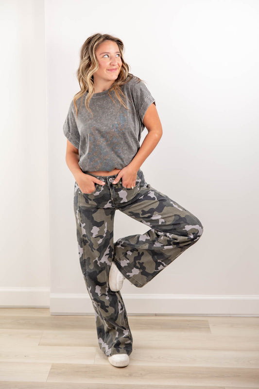 Camo-licious Cutie Camo Print Tummy Control Wide Leg Jeans