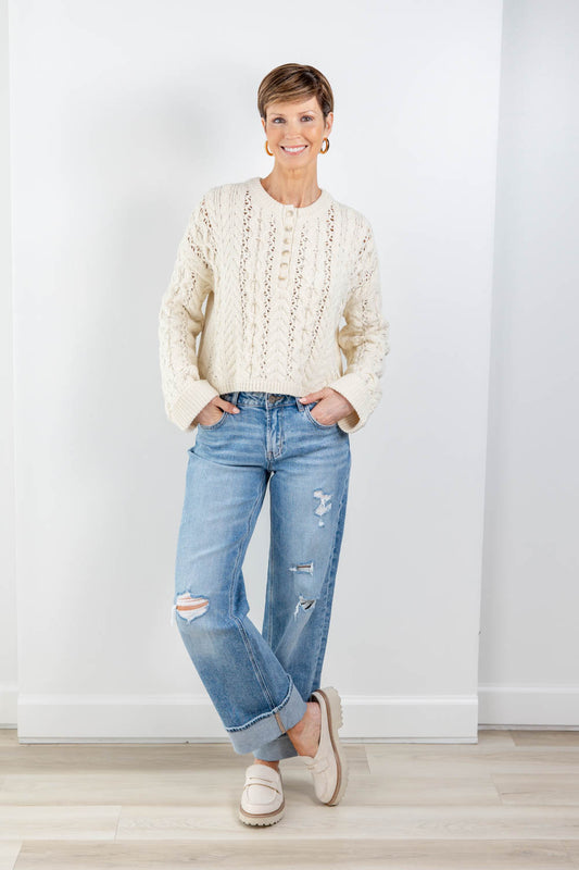 Girl Code Cuffed Slim Wide Leg Jeans