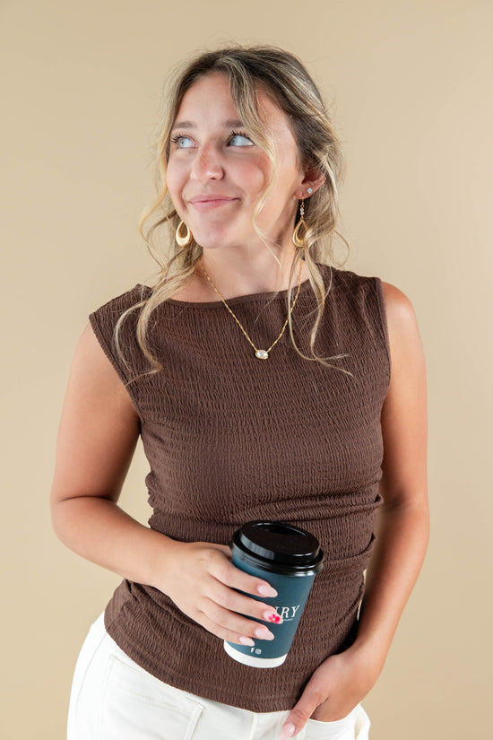 Feminine Muse Textured Sleeveless Boatneck Top