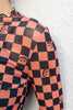 Hayride Ready Orange and Black Checkerboard Long Sleeve Mesh Top