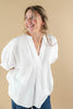 Textured Glam Oversized V-Neck Dolman Sleeve Blouse