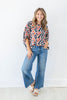Shape Shifter Red & Navy Geometric Print Dolman Sleeve Blouse