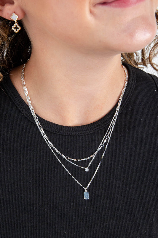 Icy Glow Silver Layered Pendant Necklace