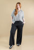 Classic Cutie Oversized Vertical Striped Short Sleeve Button Down Top