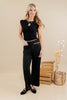 Cool Contrast Black Lined Wide Leg Pants with Tan Trim