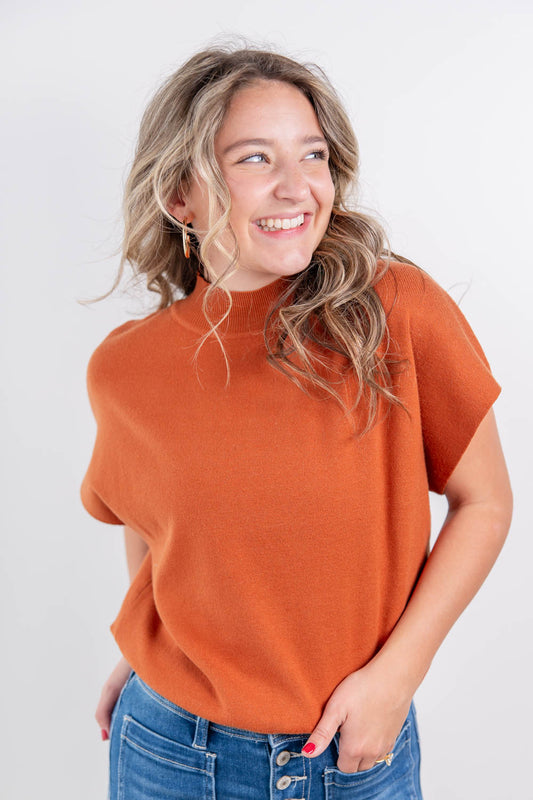 Parisian Romance Mock Neck Short Sleeve Knit Top