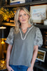 Pretty Pick Cotton Blend V-Neck Floral Embroidered Puff Sleeve Top