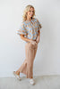 Bluebell Breeze Blue & Tan Floral Flutter Sleeve Top