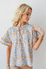 Bluebell Breeze Blue & Tan Floral Flutter Sleeve Top
